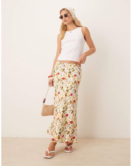 Abercrombie & Fitch Natural Bias Cut Linen Blend Maxi Skirt