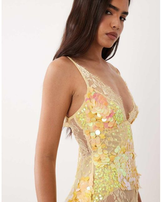 ASOS Natural Sheer Lace Cami Maxi Dress With Placement Embellishment