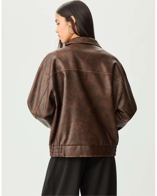 Stradivarius Black Leather Effect Jacket With Pockets