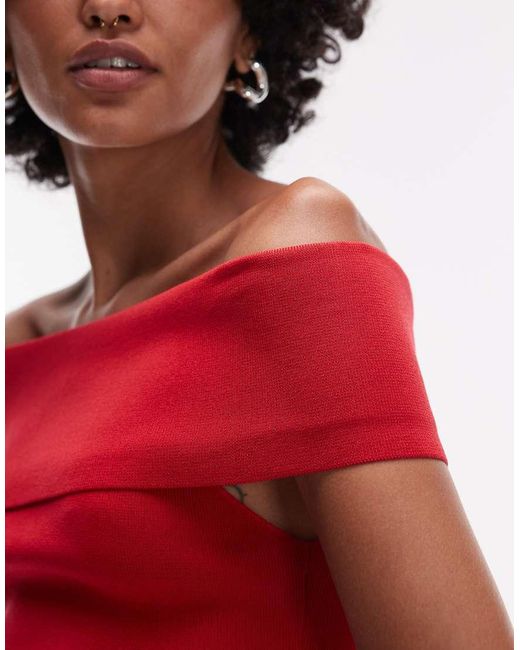 Mango Red Compact Knit Bardot Top