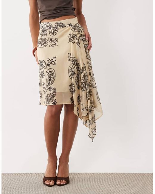 ASOS Natural Satin Paisley Print Midi Skirt With Split (part Of A Set)-multi