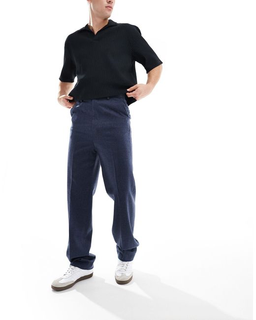 Pantalon élégant coupe droite à taille haute en laine mélangée - marine ASOS pour homme en coloris Blue