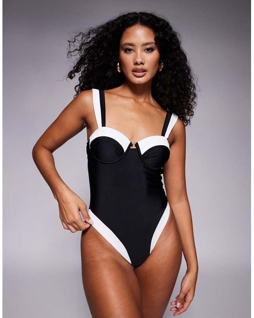 River Island Black Monochrome Swimsuit