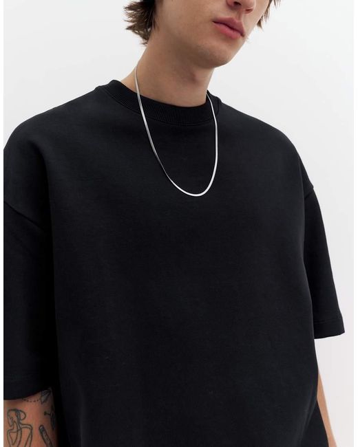 Pull&Bear Black Interlock Short Sleeve Heavweight T-shirt for men