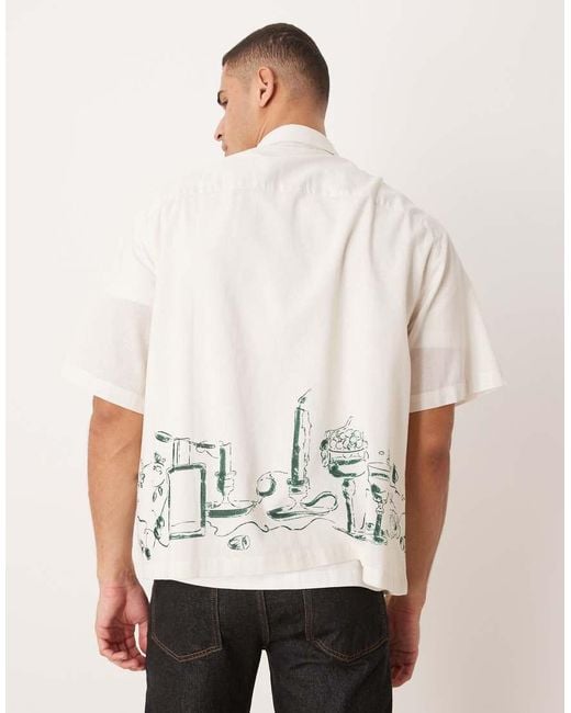 ASOS Natural Oversized Shirt With Linen With Placement Print for men