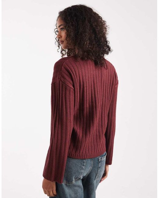 Brave Soul Red Deep V-neck Ribbed Jumper