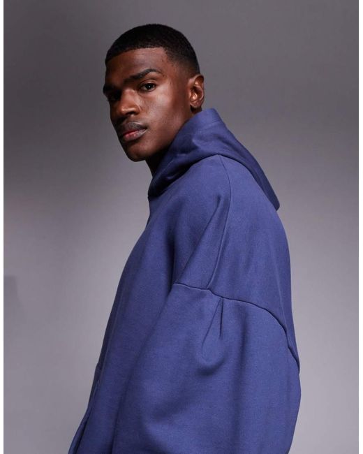 ASOS Blue Heavyweight Extreme Overiszed Hoodie With Sleeve Details for men