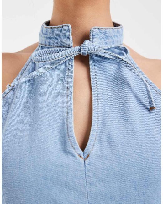 ASOS Blue Mandarin Collar Mini Dress With Key Hole Detail