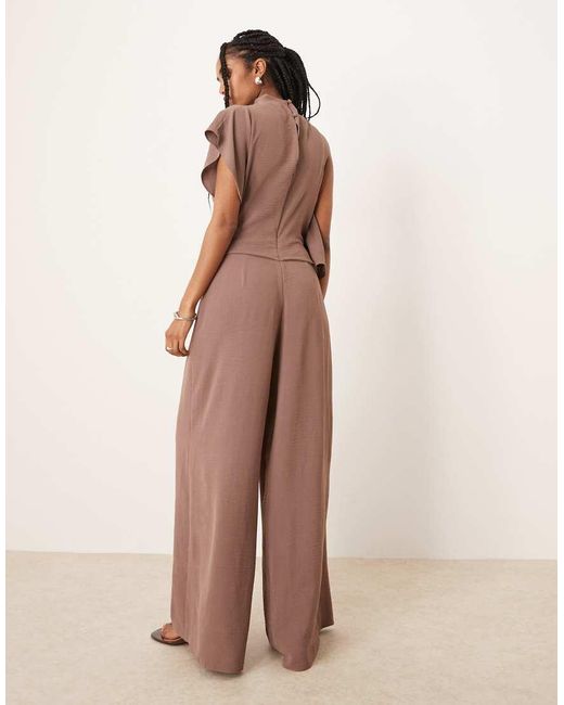 ASOS Brown Asym Drape Neck Jumpsuit