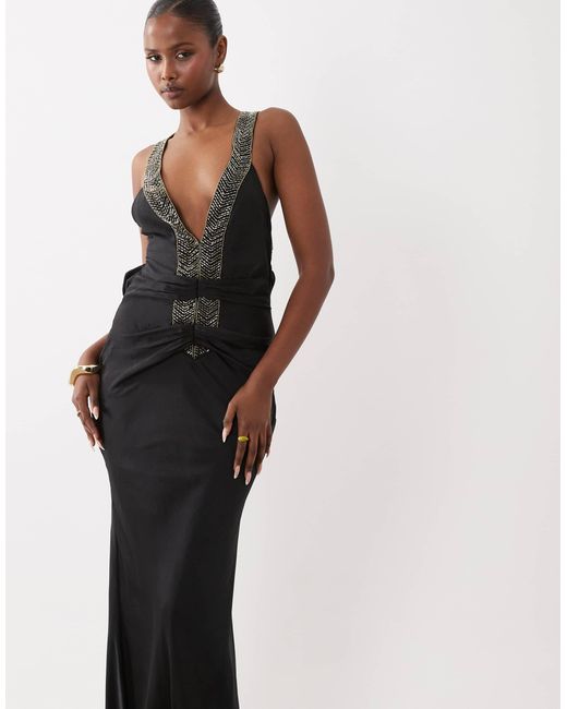 ASOS Multicolor Satin-maxikleid mit verzierten trägern