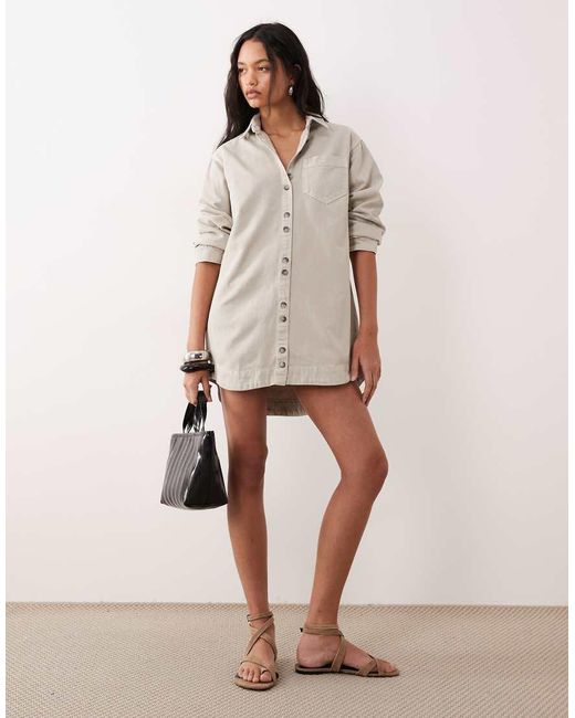 ASOS Natural Boxy Long Sleeve Shirt Dress
