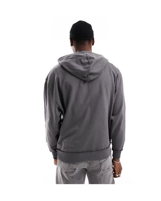 ASOS Gray Oversized Hoodie With Cut Out Text Print for men