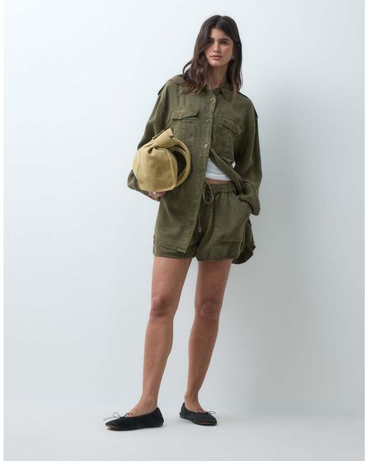 ASOS Brown Washed Utility Shirt With Pocket Detail