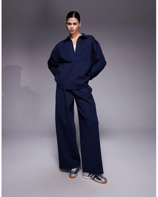 ASOS Blue Co-ord Oversized Interlock Shirt With Pocket Detail