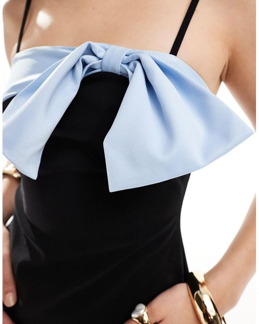 ASOS Black Contrast Satin Bow Mini Dress
