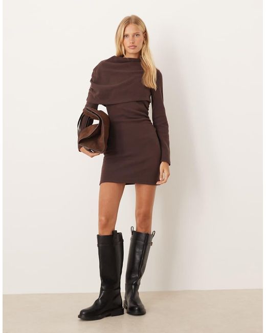 ASOS Brown Supersoft Grown On Ruched Cape Mini Dress