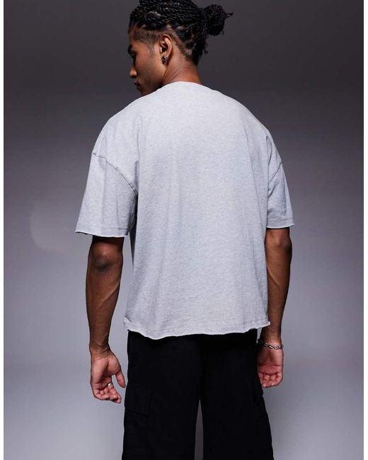 Camiseta Gris Jaspeado De Corte Cuadrado Extragrande Con Sisas Caídas Y Bajo Sin Rematar De ASOS de hombre de color Gray
