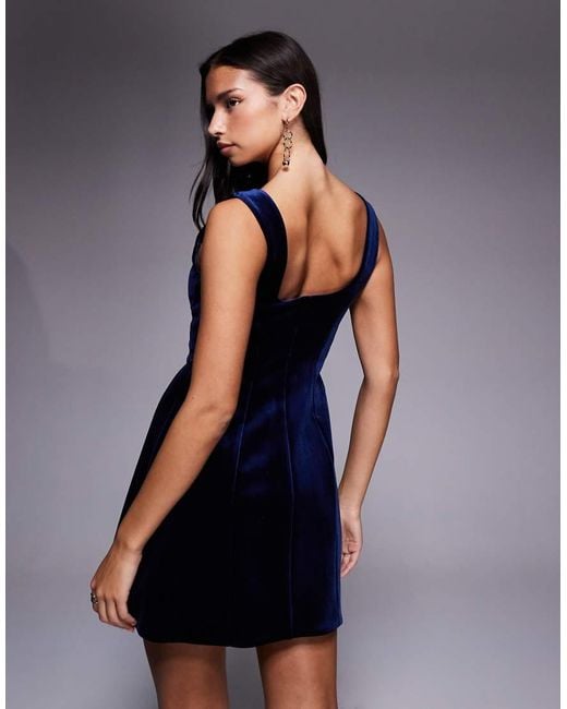 ASOS Black Velvet Square Neck Seam Detail Mini Dress