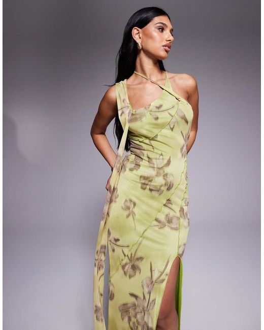 ASOS Multicolor Wrap Neck Detail With Exposed Seams Maxi Dress
