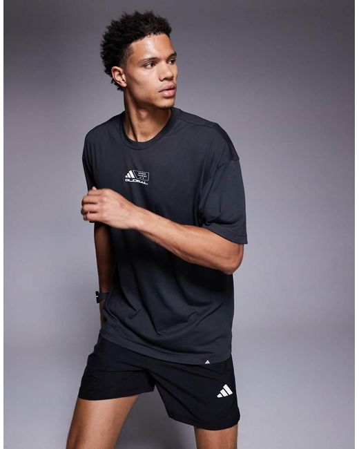 Adidas Originals Blue Adidas Training T-shirt With Globe Back Print for men