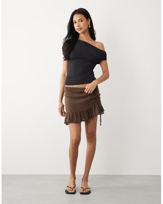 ASOS Black Slinky Ruched One Shoulder Asym Top