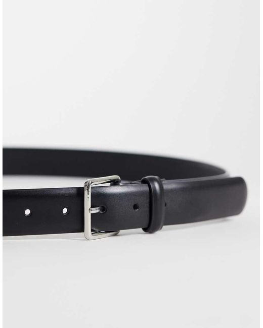 Mango Gray Slim Leather Belt With Silver Hardware for men