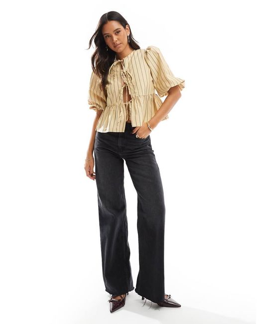 Glamorous Natural Tie-Front Top