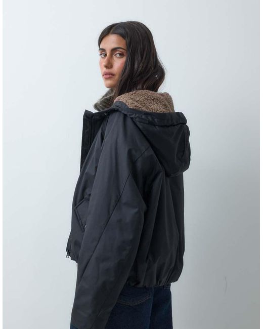 ASOS Blue Short Hooded Rain Coat With Borg Liner
