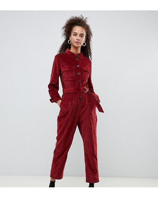 Bershka Cord Utility Jumpsuit in Red | Lyst Canada