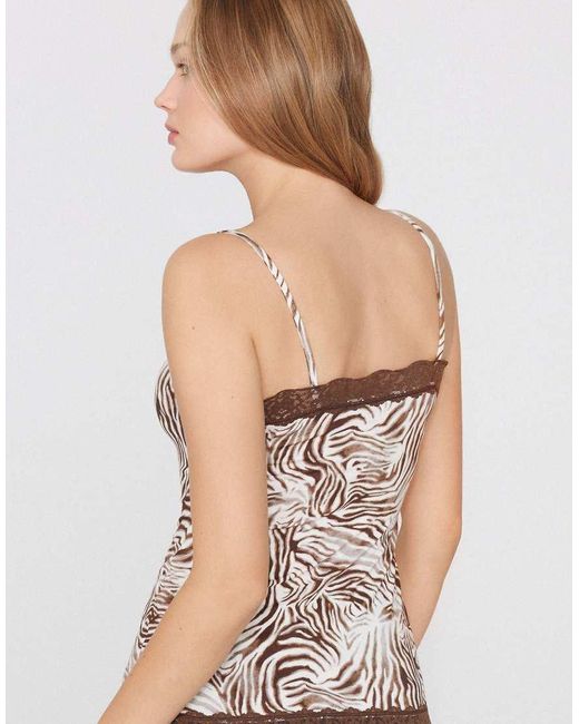 Tezenis Brown V-Neck Camisole With Lace Insert