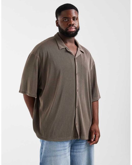 ASOS Brown Co-Ord Oversized Revere Plisse Shirt for men