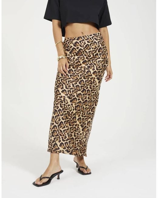 Brave Soul Brown Leopard Print Satin Midi Skirt