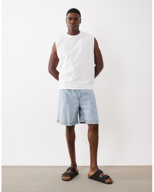 ASOS White Pull On Mid Length Linen Blend Denim Jorts for men