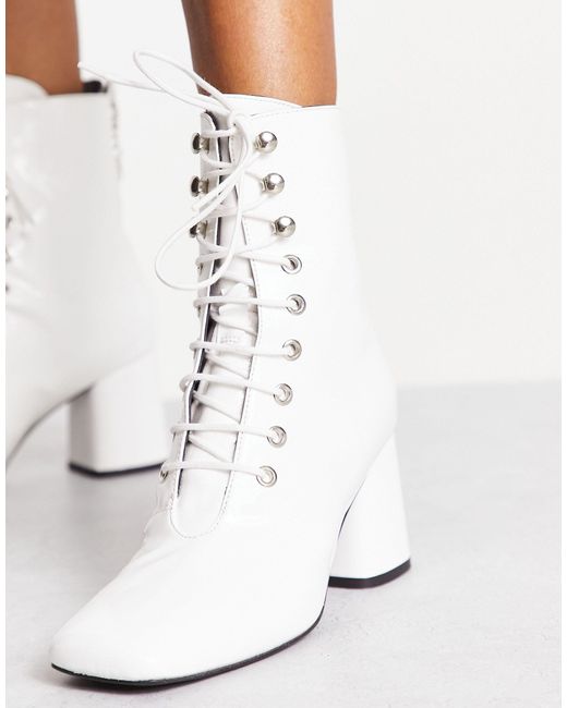 Love Moschino White Lace Up Boots With Zip Back