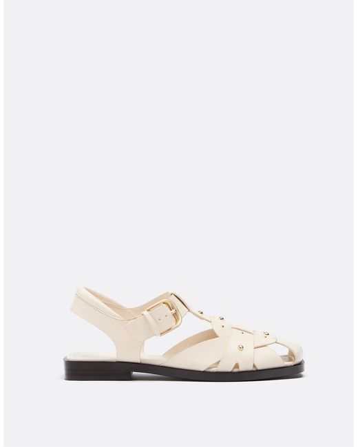 Stradivarius White Leather Effect Studded Cage Sandals
