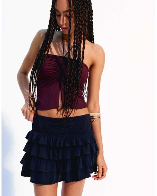 Bershka Blue Ruffled Mini Skirt