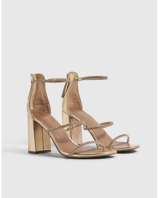 River Island Natural Diamante Block Heeled Sandals