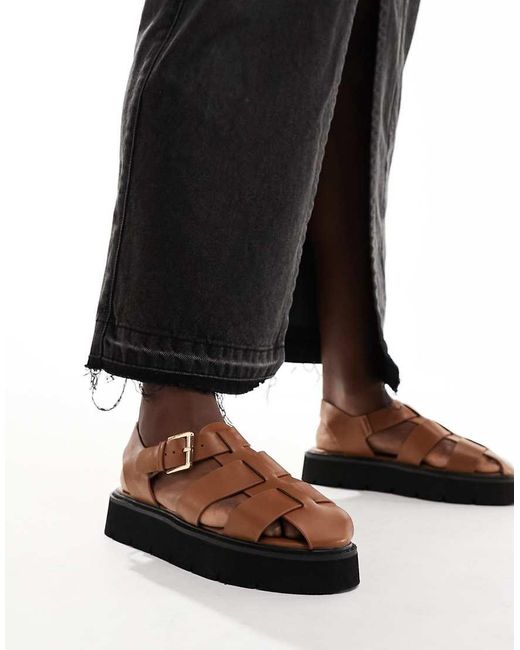 Sandali A Gabbia Color Cuoio Con Suola Flatform di French Connection in Black