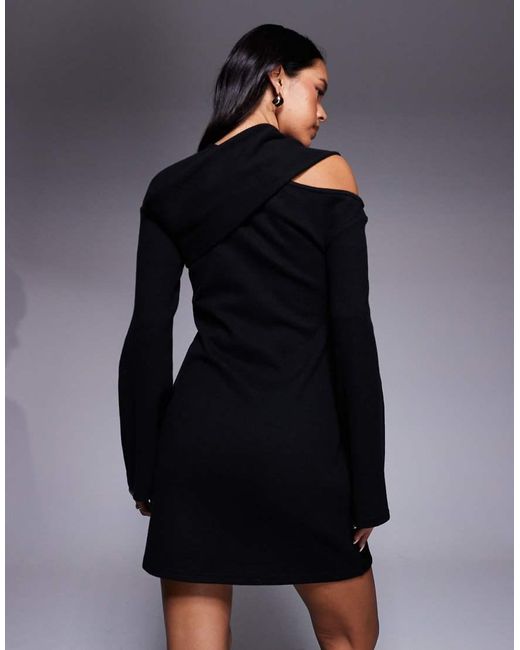 ASOS Black Supersoft Slash Neck Scarf Detail Mini Dress