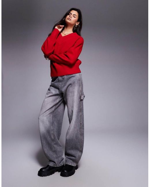 River Island Red Knitted V-neck Jumper