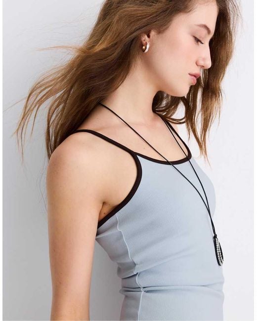 Stradivarius Blue B07 Ribbed Strap Top