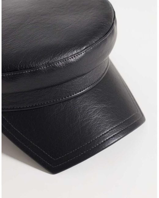 ASOS Gray Leather Look Baker Boy Hat