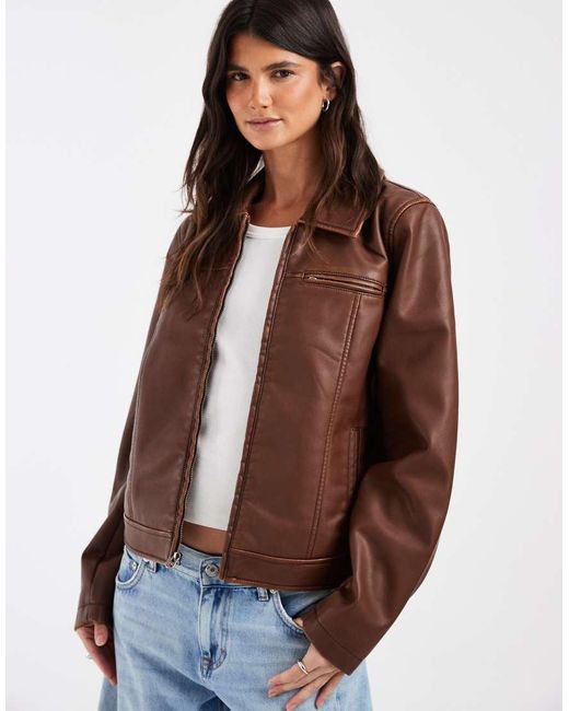 Hollister Brown Fitted Faux Leather Jacket