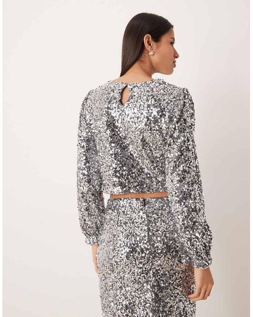 Vila Gray Long Sleeve Sequin Top Co-Ord