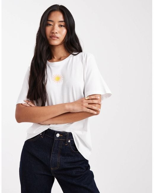 Pieces White Sun Embroidered T-shirt
