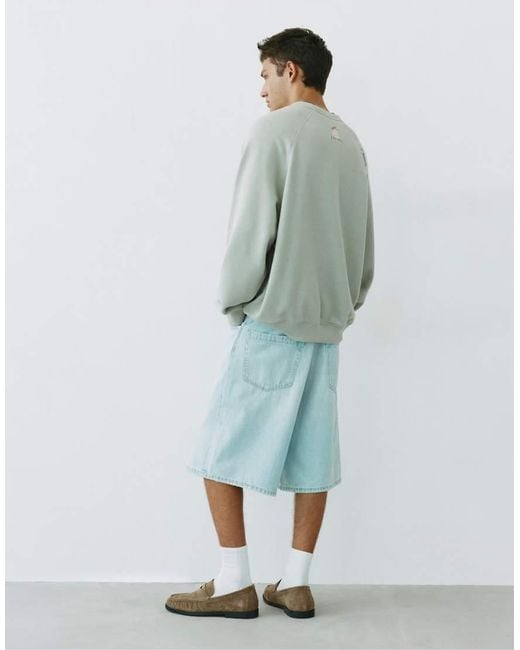 Pull&Bear Green Washed Effect Raglan Sweatshirt for men