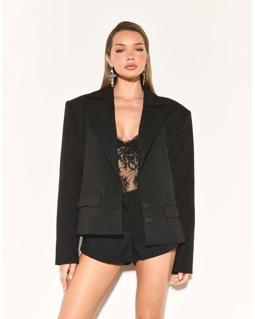 Noughts & Kisses Black Boxy Shoulder Pads Pocket Front Blazer