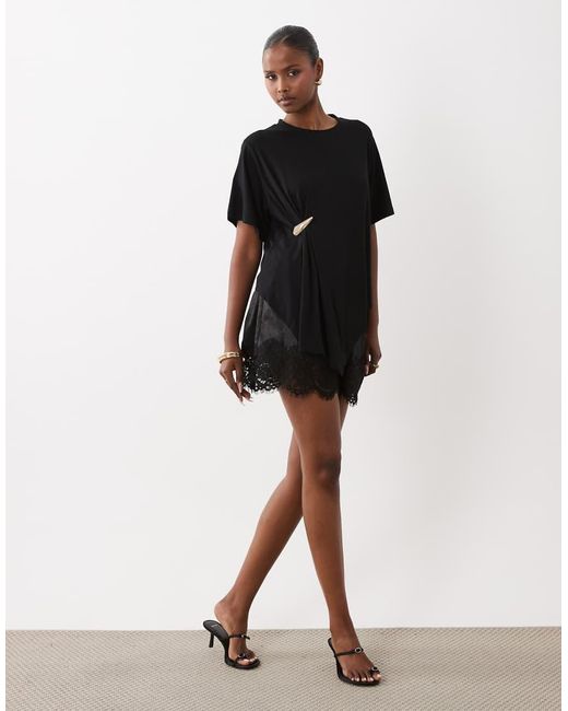 ASOS Black Oversized Drapey T-shirt With Hardware Detail