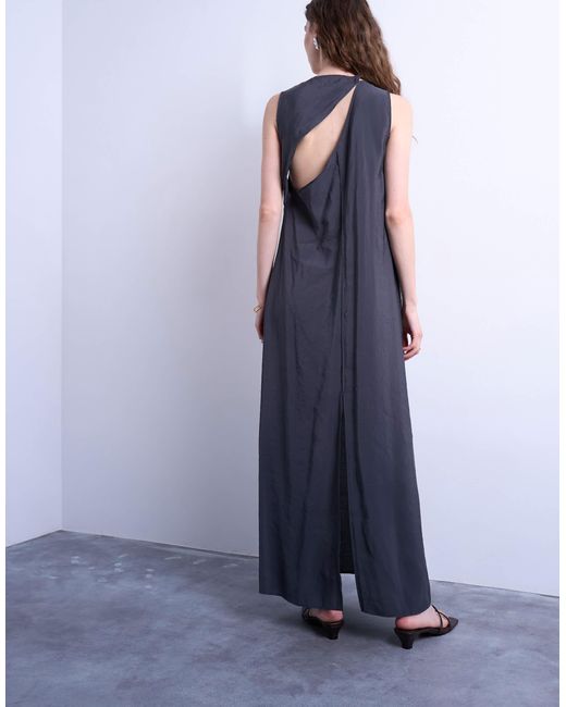 TOPSHOP Blue – hochgeschlossenes cupro-midikleid zum reinschlüpfen