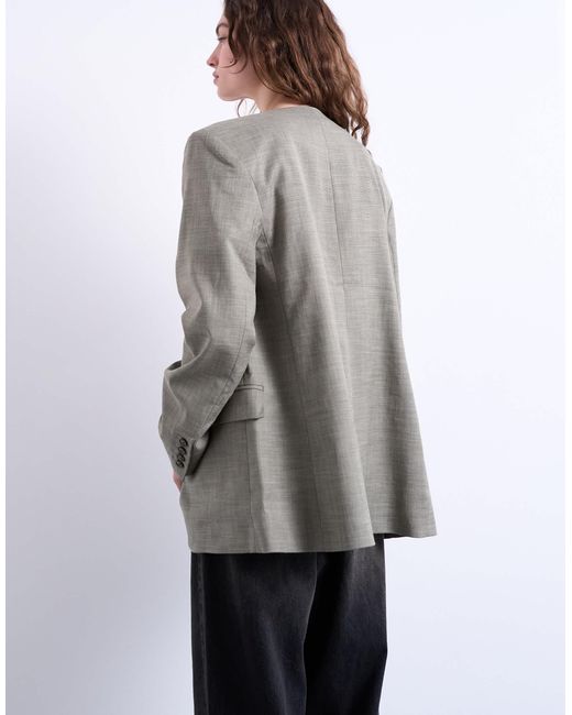 TOPSHOP Gray Collarless Throw On Blazer